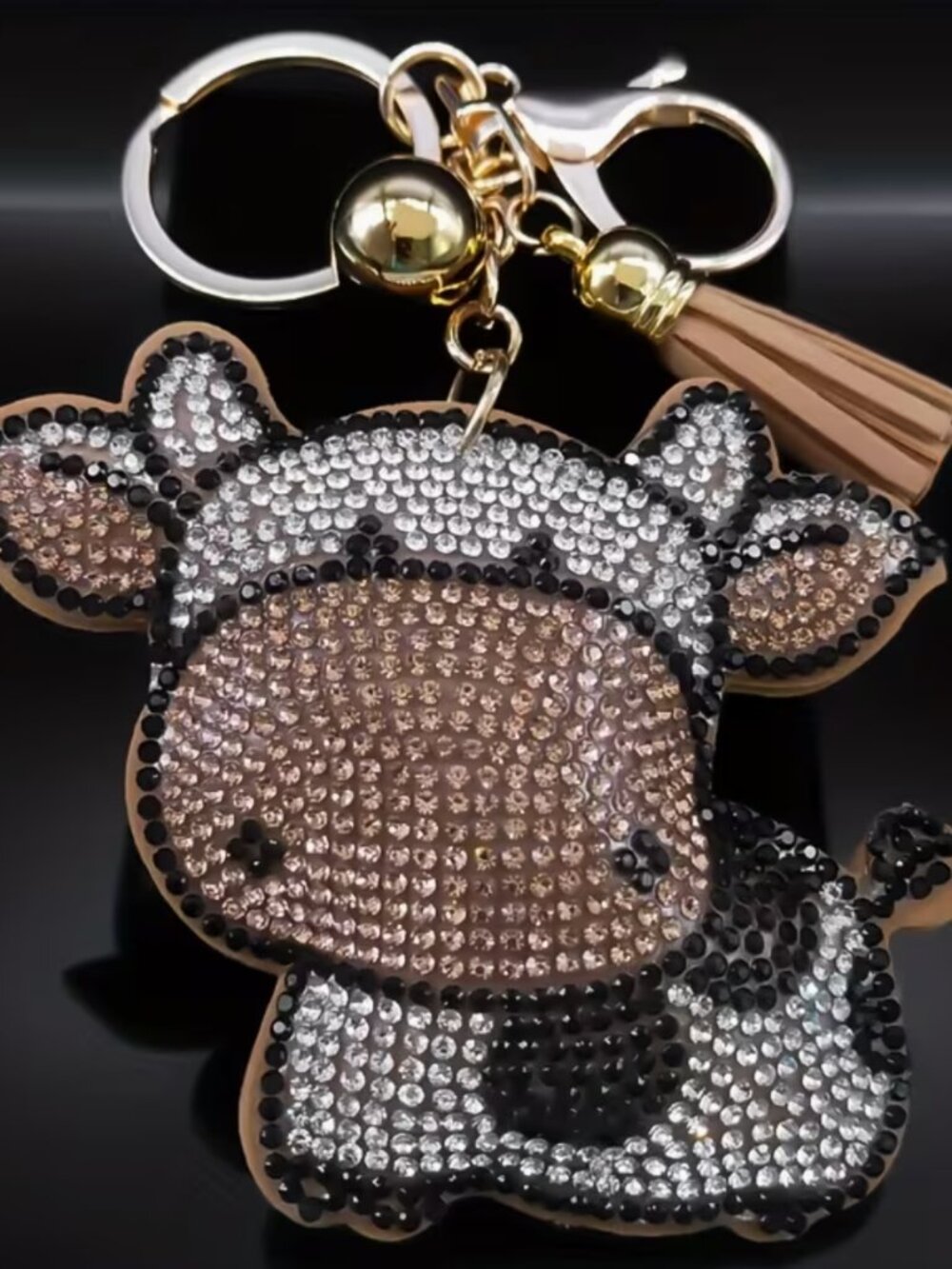BOUTIQUE HIPPEE HARVEST RHINESTONE COW PUFFED KEYCHAIN